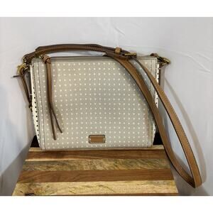 Fossil Emma Crossbody Handbag Beige Grey‎ White Hearts Purse